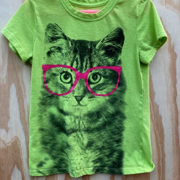 Cat T-Shirt, Chartreuse Green, Short sleeve, 6-6X - Picture 1 of 3